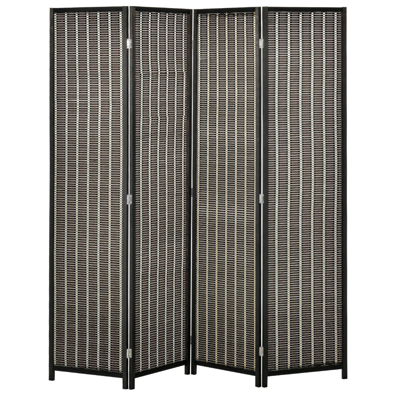 HOMCOM Paravan pentru spatii interioare, separeu pliabil cu 4 panouri, din lemn si bambus, 180x180x1.9cm, negru si maro | AOSOM RO