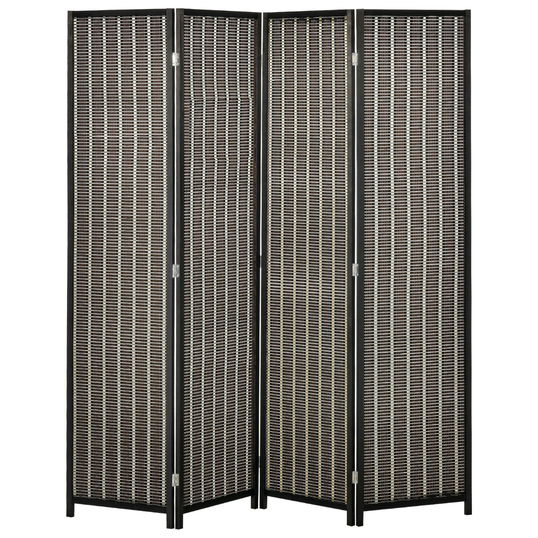 HOMCOM Paravan pentru spatii interioare, separeu pliabil cu 4 panouri, din lemn si bambus, 180x180x1.9cm, negru si maro | AOSOM RO