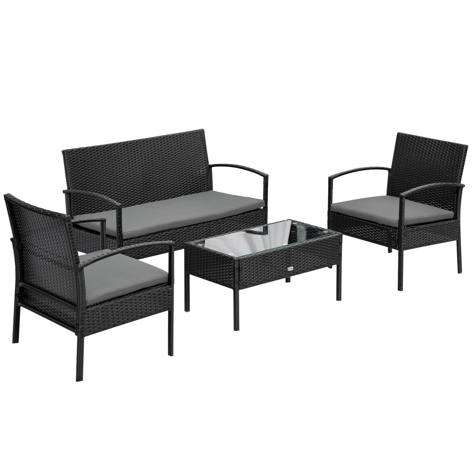 Outsunny Salon pentru Exterior cu Canapea 2 Locuri, 2 Fotolii si Masuta din Ratan PE, Set de Gradina 4 Piese Maro | AOSOM RO