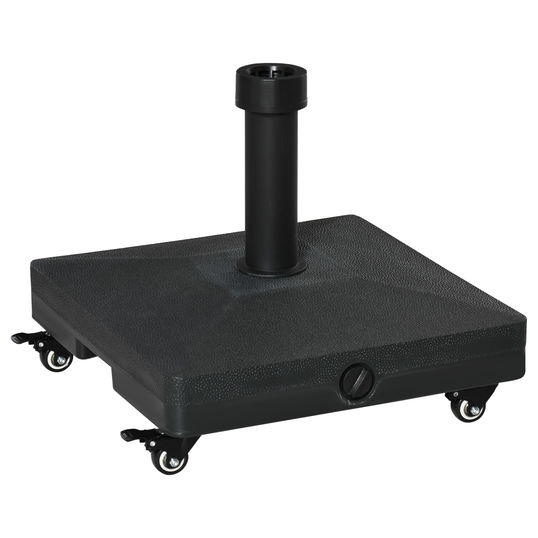 Outsunny Baza pentru Umbrela de Soare cu Roti Se poate Umple pana la 20kg, Postament din HDPE pentru Stalpi de Ø38-48mm, 45x45x39cm, Negru | AOSOM RO