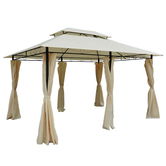 Outsunny Foisor de Gradina 3x4 m cu Perdele si Acoperis cu 2 Niveluri din Otel si Poliester, Alb Crem | AOSOM RO