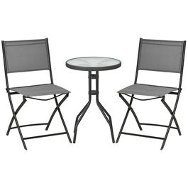 Outsunny Set de Gradina 3 Bucati din Otel cu 2 Scaune Pliabile din Material Plasa Respirabil si Masa de Gradina Rotunda cu Blat din Sticla Securizata | AOSOM RO