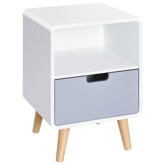HOMCOM Noptiera cu Sertar stil Nordic din MDF si Lemn de Brad pentru Dormitor, Sufragerie si Baie, 40x38x58 cm | AOSOM RO