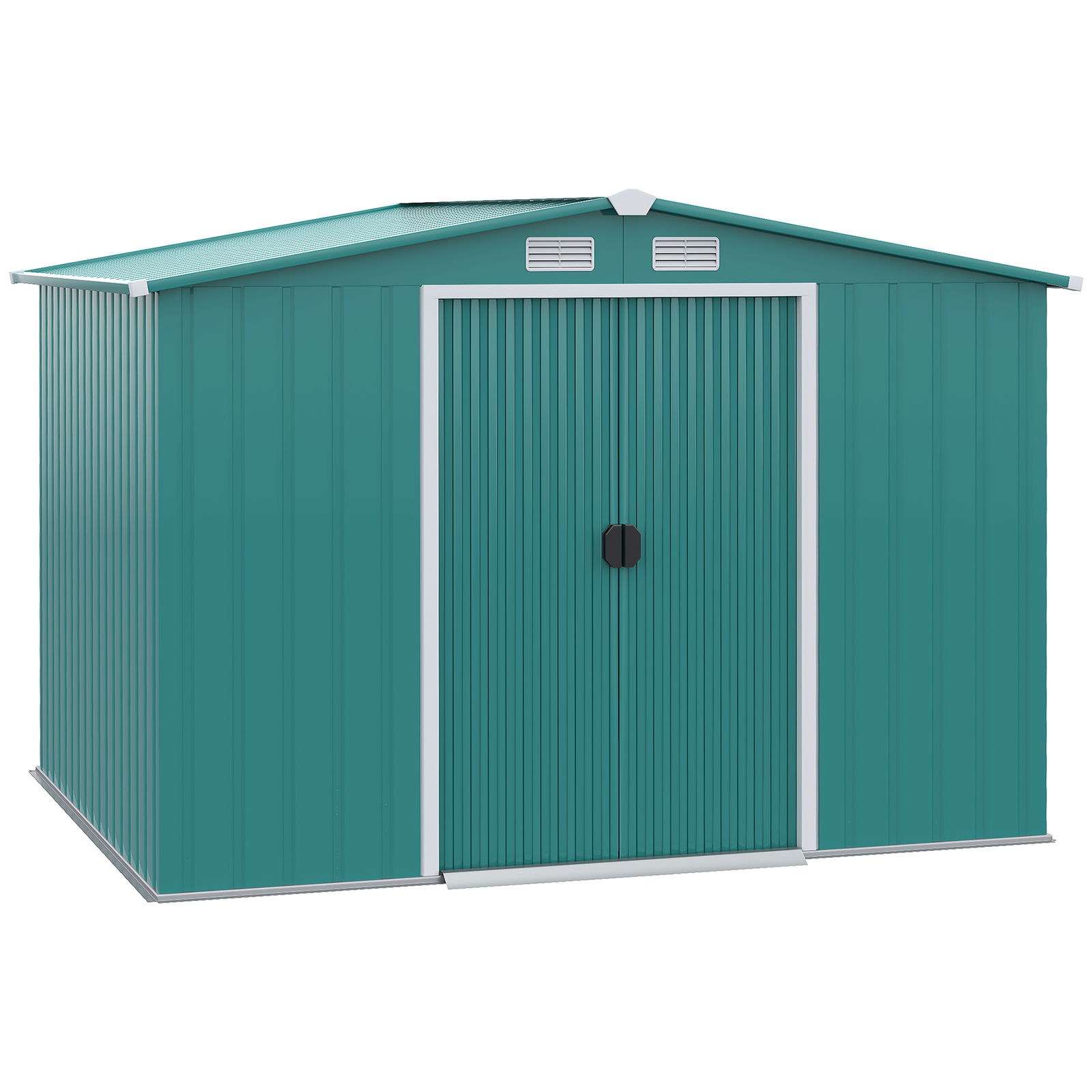 Outsunny Sopron de Gradina Pentru Unelte din Tabla de Otel, Magazie de Gradina din Otel cu Usi Glisante, 260x206x179 cm, Verde | AOSOM RO