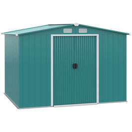 Outsunny Sopron de Gradina Pentru Unelte din Tabla de Otel, Magazie de Gradina din Otel cu Usi Glisante, 260x206x179 cm, Verde | AOSOM RO