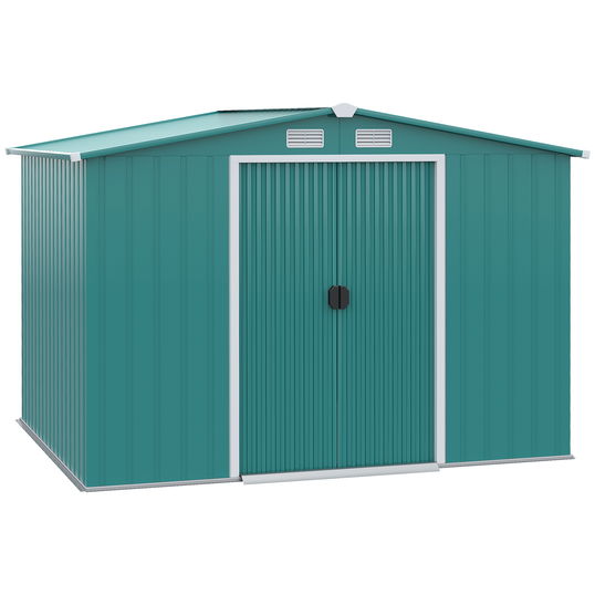 Outsunny Sopron de Gradina Pentru Unelte din Tabla de Otel, Magazie de Gradina din Otel cu Usi Glisante, 260x206x179 cm, Verde | AOSOM RO