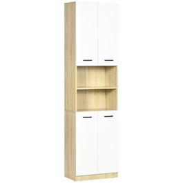 kleankin Dulap Baie din PAL Alb cu 2 Dulapioare cu Usi si 2 Rafturi Deschise, Design Anti rasturnare, 53x33.5x195.7 cm | AOSOM RO