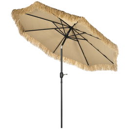 Outsunny Umbrela pentru gradina cu paie, umbrela rotunda stil Hawai cu manivela, Ø265x250cm, kaki | AOSOM RO