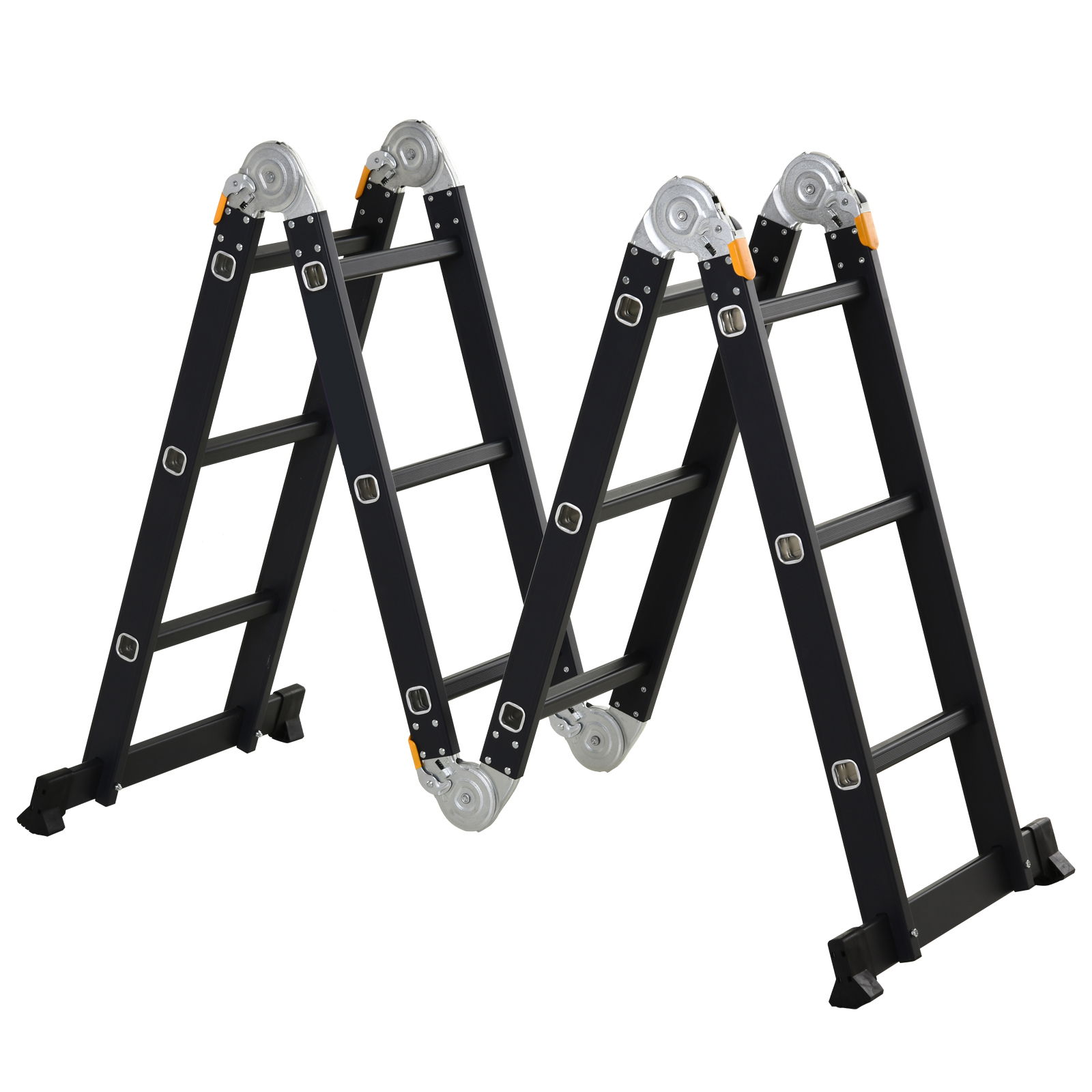 DURHAND Scara din Aluminiu 5 in 1 Neagra cu 2 Panouri de Sustinere, Scara Pliabila pentru Interior si Exterior, Sarcina Maxima 150kg, 370x61x11 cm | AOSOM RO