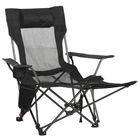 Outsunny Scaun pliant pentru camping cu spatar inclinabil si suport pentru picioare, scaun pliabil cu suport pentru pahare si buzunar, 58x148x90cm, negru | AOSOM RO