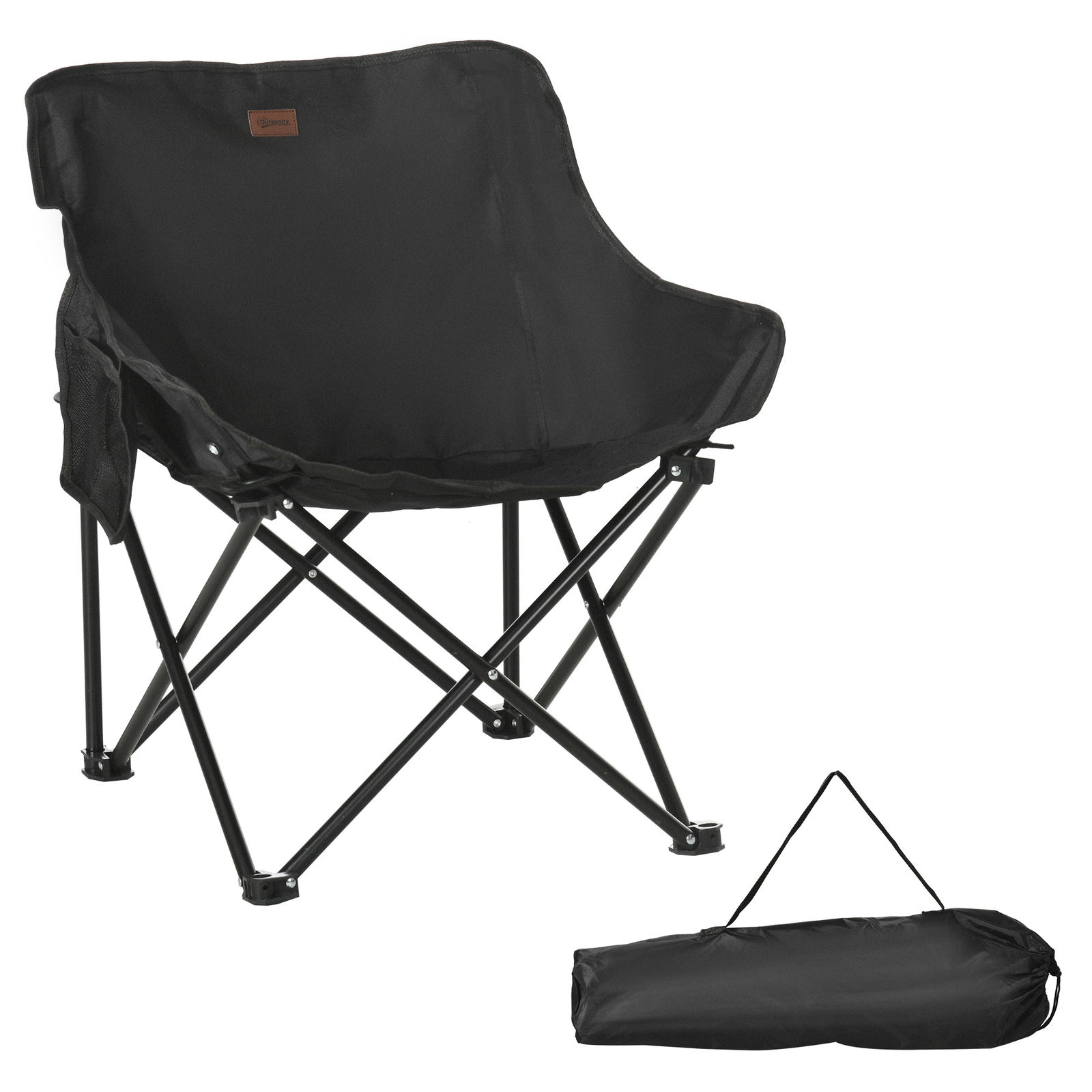 Outsunny Scaun pentru camping, pliant, din material Oxford si otel, cu buzunar pentru obiecte si husa pentru transport inclusa, 61x54x66 cm, negru | AOSOM RO