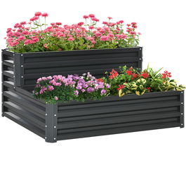 Outsunny Jardiniera pentru plan de cultivare inaltat pe 2 niveluri din otel, jardiniera supra-etajata cu parte inferioara deschisa, 120x101x58cm, gri inchis | AOSOM RO