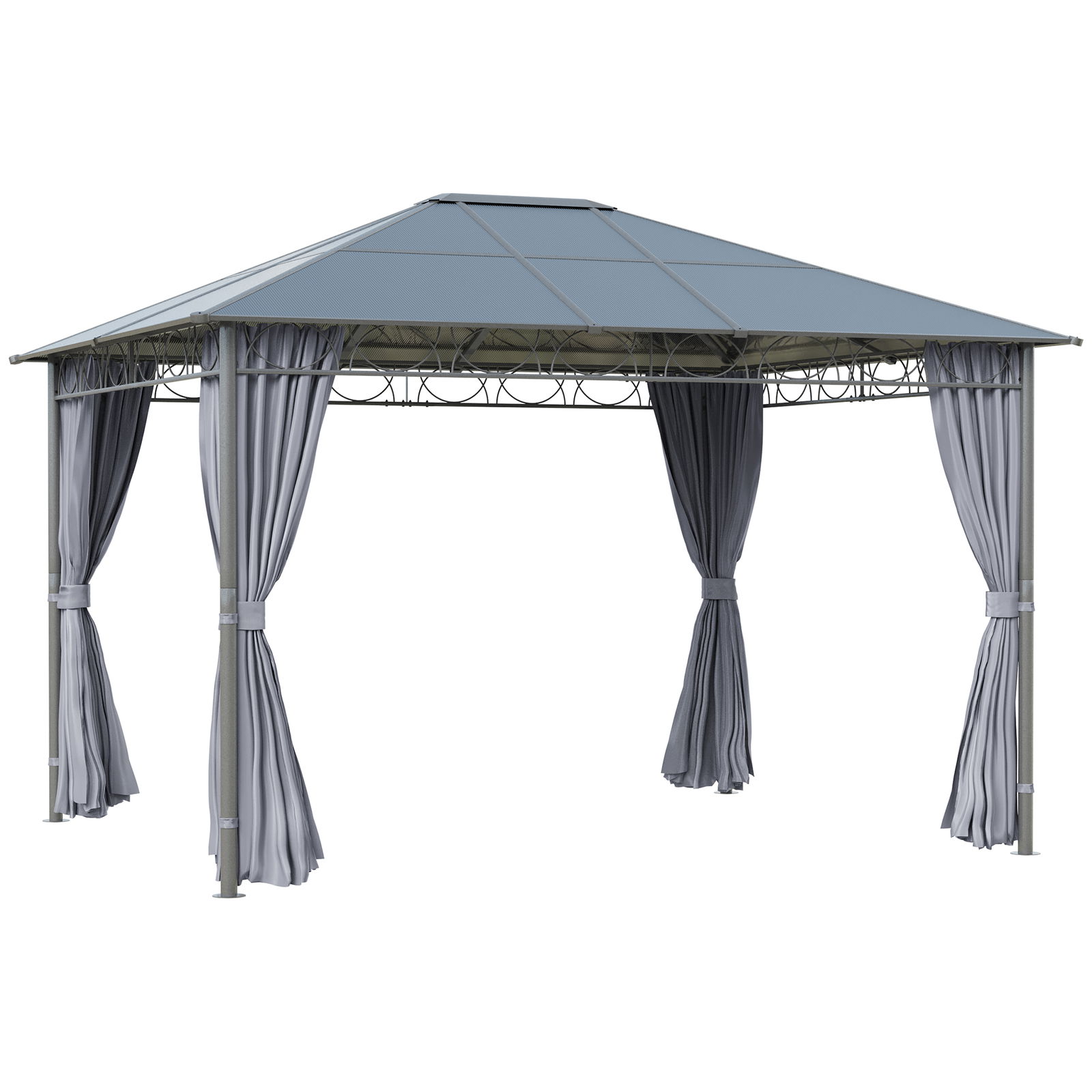 Outsunny Foisor pentru gradina 3.6x3 m cu acoperis din policarbonat anti-UV, structura din otel si aluminiu si pereti laterali, gri | AOSOM RO