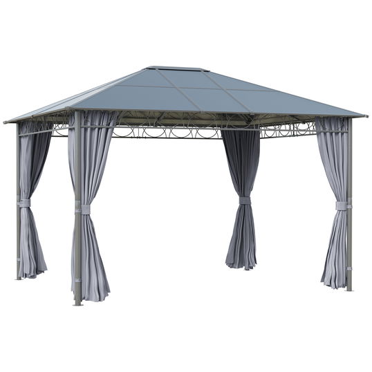 Outsunny Foisor pentru gradina 3.6x3 m cu acoperis din policarbonat anti-UV, structura din otel si aluminiu si pereti laterali, gri | AOSOM RO