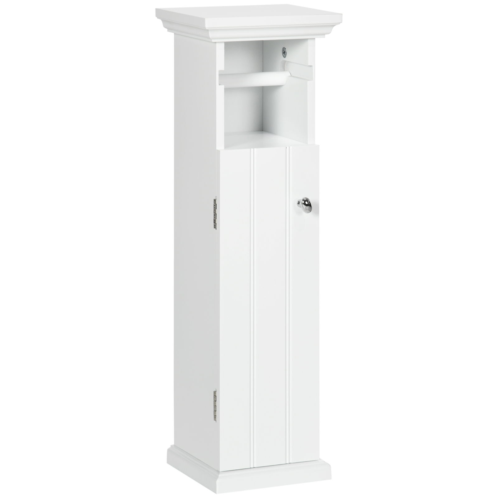 kleankin Dulapior Baie cu Suport Rola de Hartie Igienicarta si Dulapior din Lemn MDF, 21.5x17.8x66.5cm, Alb | AOSOM RO