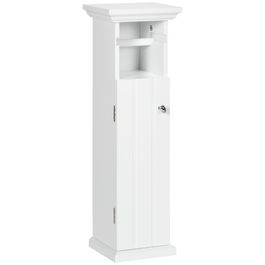 kleankin Dulapior Baie cu Suport Rola de Hartie Igienicarta si Dulapior din Lemn MDF, 21.5x17.8x66.5cm, Alb | AOSOM RO