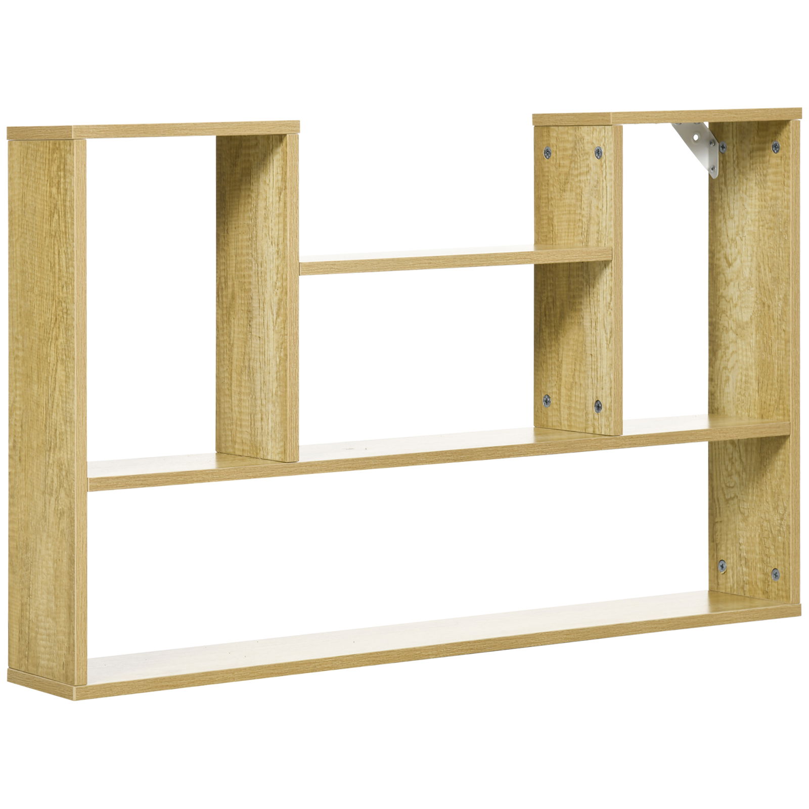 HOMCOM Etajera din PAL cu 4 Rafturi max 15kg cu Design pe Perete pentru Sufragerie, Dormitor, Bucatarie si Hol, 100x15x60 cm, culoare Lemn natural | AOSOM RO