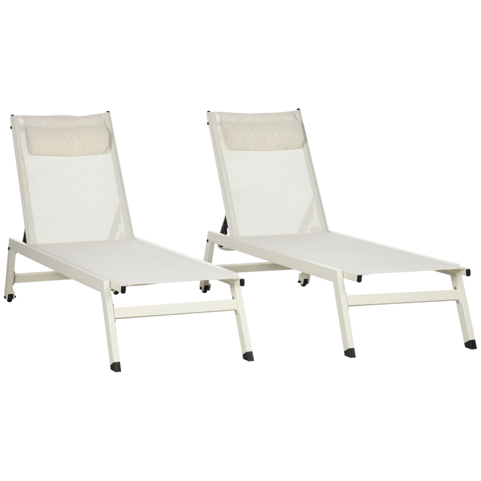 Outsunny Sezlong din Aluminiu si Poliester, Set 2 Bucati Bej de Gradina cu 5 Niveluri de Inclinare, 55x195x30 cm | AOSOM RO