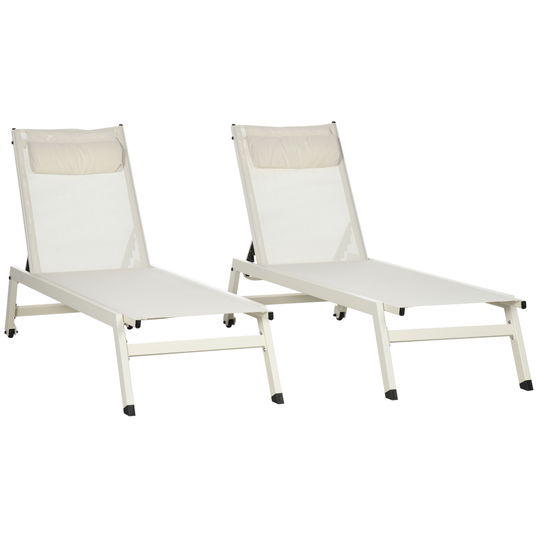 Outsunny Sezlong din Aluminiu si Poliester, Set 2 Bucati Bej de Gradina cu 5 Niveluri de Inclinare, 55x195x30 cm | AOSOM RO