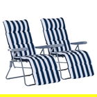Outsunny Set 2 Scaune Șezlong de Grădină, cu Căptușeală cu Brațe Reclinabile, alb și albastru
