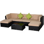 Outsunny Set 7 Piese Living pentru Exterior din PE Rattan cu Canapea Puf Masuta Negru si Bej | Aosom Ro