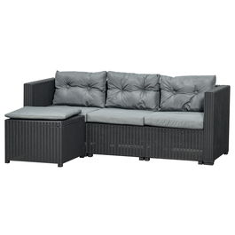 Outsunny Set Mobilier de Gradina Canapea cu 3 Locuri din Ratan PE si Suport pentru Picioare /Masuta, Perne cu husa detasabila, Neagra, Gri