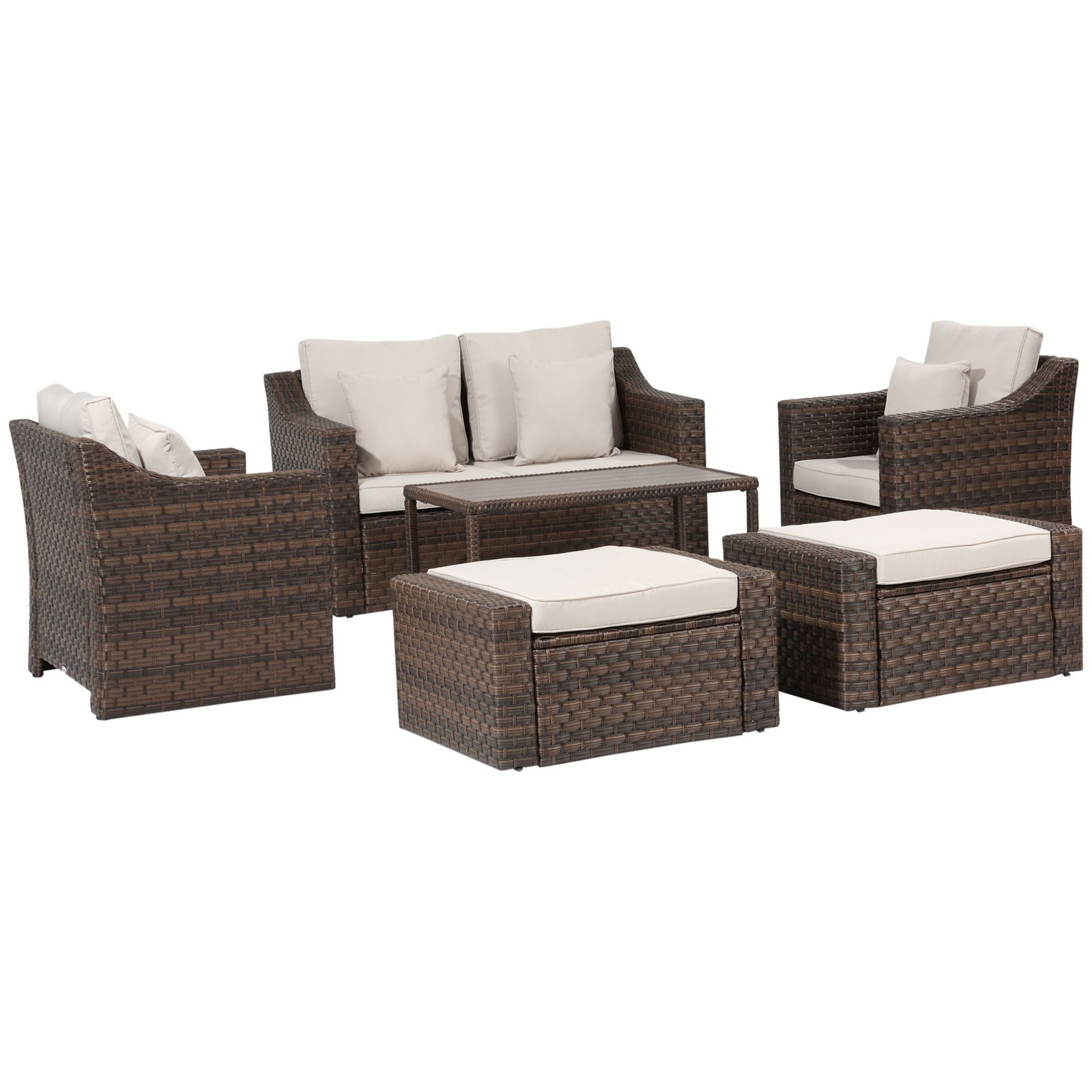 Outsunny Set de canapele pentru exterior din ratan PE, cu 6 piese, Maro mixt | Aosom Ro