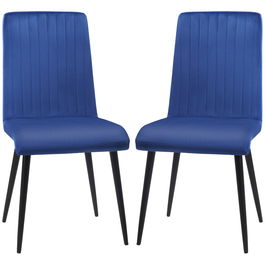 HOMCOM Scaune de Luat Masa Set de 2 Scaune de luat Masa, Scaune de Bucatarie Moderne din Tesatura de Catifea , Albastru