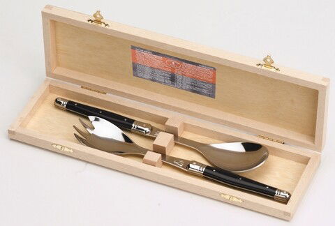 Set2 ustensile pentru salata cu suport Laguiole, Jean Dubost, inox, negru