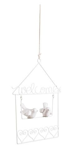 Decoratiune suspendabila, Amelie House, Bizzotto, 15x19 cm, otel/ceramica, alb
