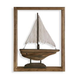 Decoratiune de perete Sailboat, Versa, 34.5x44 cm, lemn de paulownia