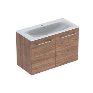 Set PROMO mobilier baza suspendat si lavoar Geberit Selnova Square doua usi maro 100x50xH65 cm