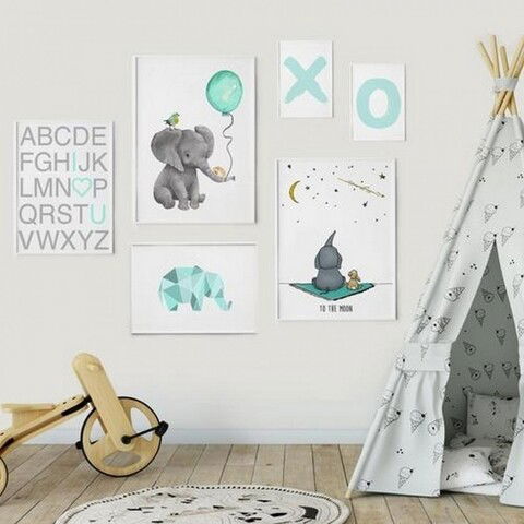 Set 6 tablouri Elefant, Heinner, 20x30 cm/35x50 cm/60x40 cm, plastic/MDF, multicolor