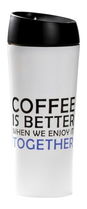 Cana termos Happy Coffee, Ambition, 400 ml, inox, alb