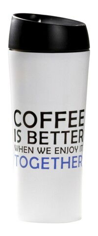 Cana termos Happy Coffee, Ambition, 400 ml, inox, alb