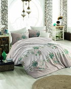 Lenjerie de pat dubla Azra, Pearl Home, 4 piese, 220x240 cm, bumbac ranforce, maro