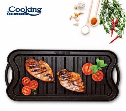 Tava grill/plita Heinner, 51x26x2.5 cm, fonta, negru