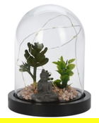 Decoratiune luminoasa Buddha w plant, 14x14x17 cm, ciment, gri inchis