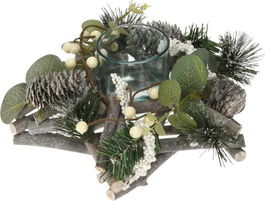 Coronita decorativa cu supor pentru lumanare Berries, 25x25x10 cm, lemn