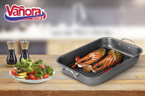 Tava grill pentru cuptor, Vanora, 39x29x6 cm, teflon, negru