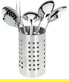 Set 5 ustensile de bucatarie cu suport, 10.5x18 cm, inox
