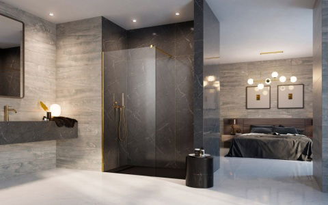 Cabina dus Walk-In Radaway Modo New Gold II, auriu, 95xH200 cm