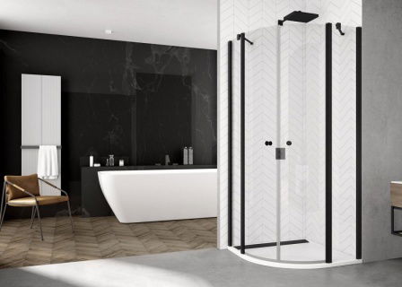 Cabina dus semirotunda Sanswiss Solino SOR 90x90xH200 cm, usi batante profil negru mat