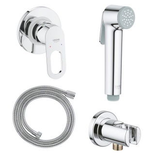 Set dus igienic Grohe Trigger Spray cu baterie Bau Edge, furtun si suport