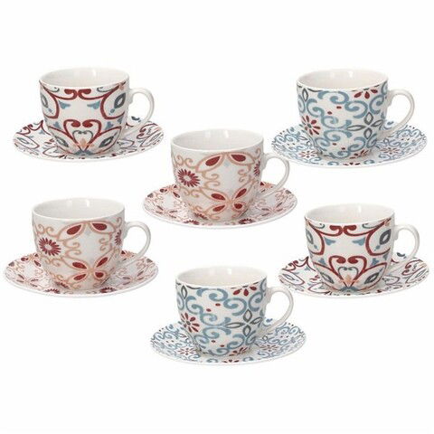 Set 6 cesti cu farfurioara, Tognana, Iris Ribeira, portelan, multicolor