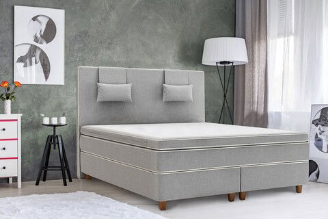 Pat matrimonial, Luxury Stockholm, 160x200 cm, saltea tip Pocket, topper memory, Gri