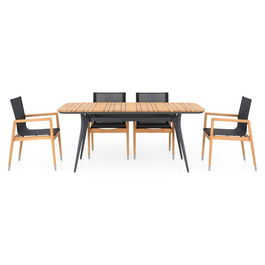 Set mobilier pentru gradina/terasa, 4 scaune si masa, Menorca, aluminiu, natur/negru
