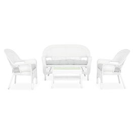 Set mobilier pentru gradina/terasa, 4 piese, Barbara, otel/poliester/sticla, alb/gri
