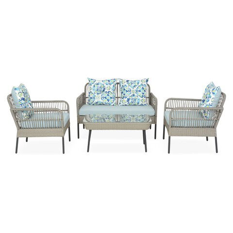 Set mobilier pentru gradina/terasa, 4 piese, Perch, otel, gri/albastru