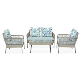 Set mobilier pentru gradina/terasa, 4 piese, Perch, otel, gri/albastru